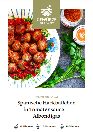 Rezeptkarte N°241 Spanische Hackbällchen in Tomatensauce Albondigas